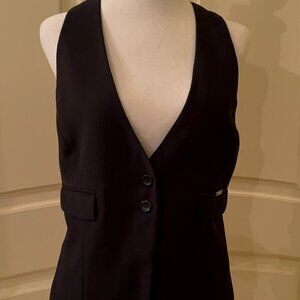 Pinko Women's Black Two Button Up V-Neck Pockets Sleeveless Vest Size S